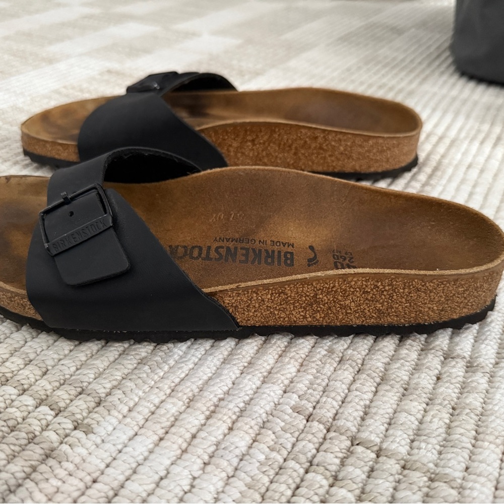 Birkenstock Black and Brown Slide Sandals